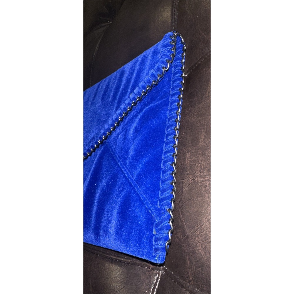 Design Lab Lord & Taylor Envelope Purse Clutch Blue Velvet 11 X 8 - Picture 8 of 11